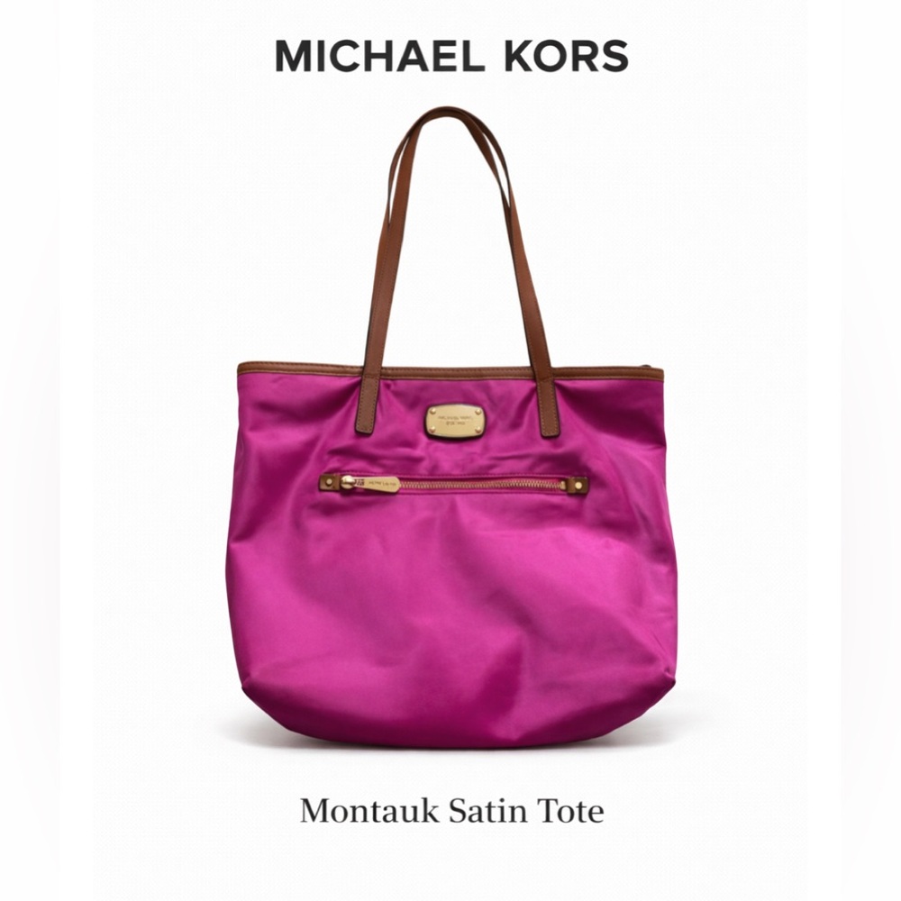 Michael Kors Montauk Tote Bag ~ Fuchsia with Brown Straps
